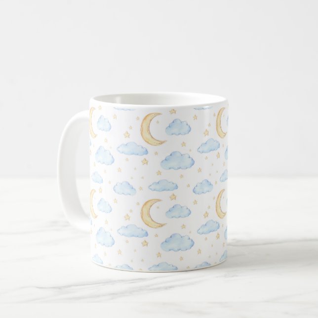 Caneca De Café Padrão de estrelas e nuvens de aquarela (Frente Esquerda)