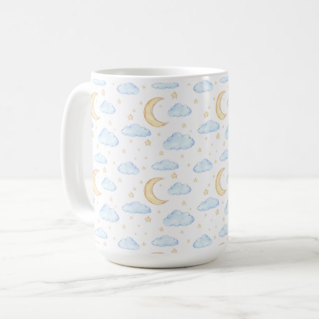 Caneca De Café Padrão de estrelas e nuvens de aquarela (Frente Esquerda)