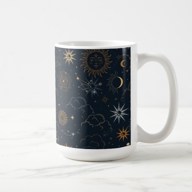 Caneca De Café Padrão de estrelas e planetas (Direita)