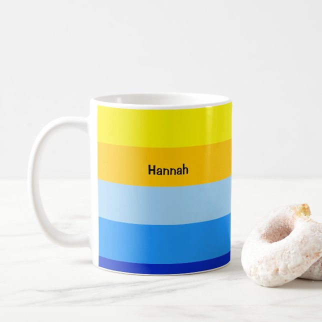 Caneca De Café Padrão de Faixa Amarela Azul no Verão Personalizad (Com Donut)