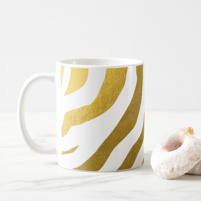 Caneca De Café Padrão de faixas de impressão de zebra Dourada Fau (Com Donut)