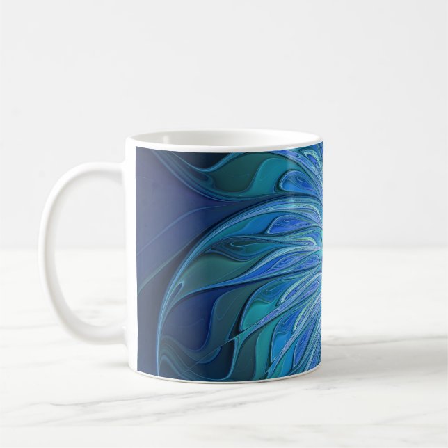 Caneca De Café Padrão de fantasia de flores azuis, arte frontal A (Esquerda)