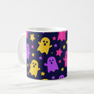 Caneca De Café Padrão de Fantasmas Coloridos de Halloween