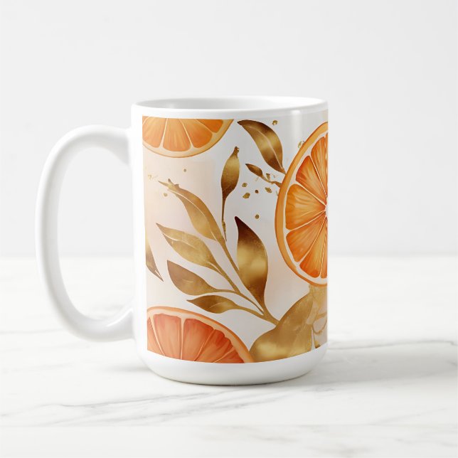 Caneca De Café Padrão de Fatia de Laranja Dourada (Esquerda)