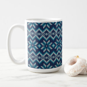 Caneca De Café Padrão de Faux Knit de Suéter de Neve Azul e Bra