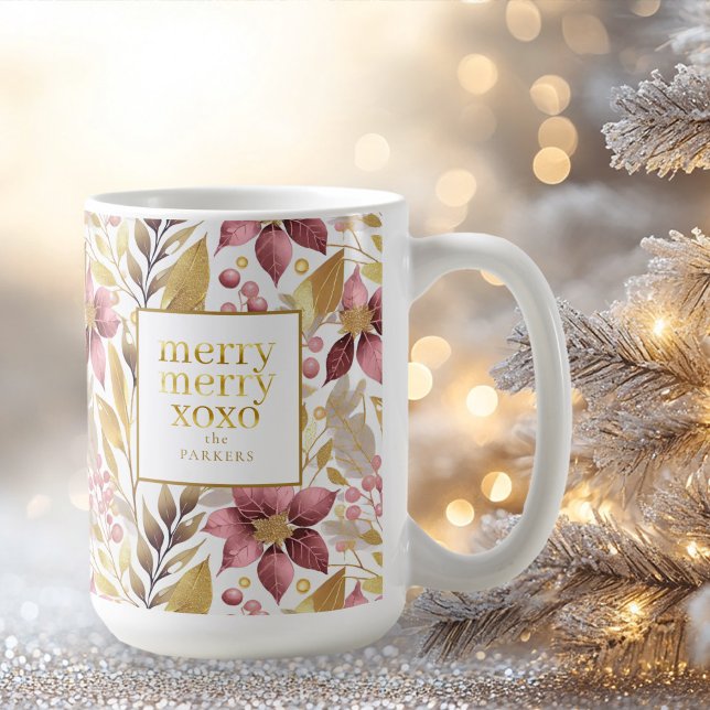 Caneca De Café Padrão de Feliz de Natal Dourado rosa nº 21 ID1009 (Criador carregado)