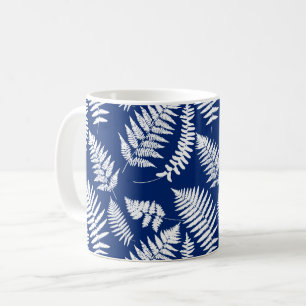 Caneca De Café Padrão de Fern de Woodland, Azul de Cobalto e Bra