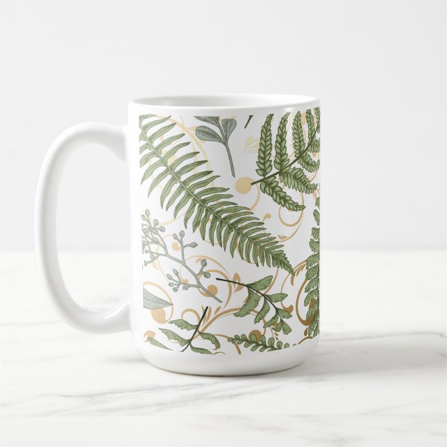 Caneca De Café Padrão de Fern Verde e Dourado (Esquerda)