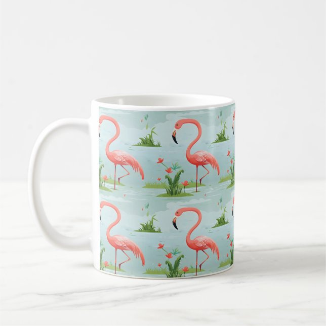 Caneca De Café Padrão de Flamingo Rosa (Esquerda)