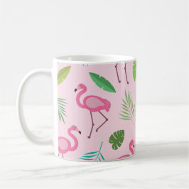 Caneca De Café Padrão de Flamingo Rosa com folhas Tropicais