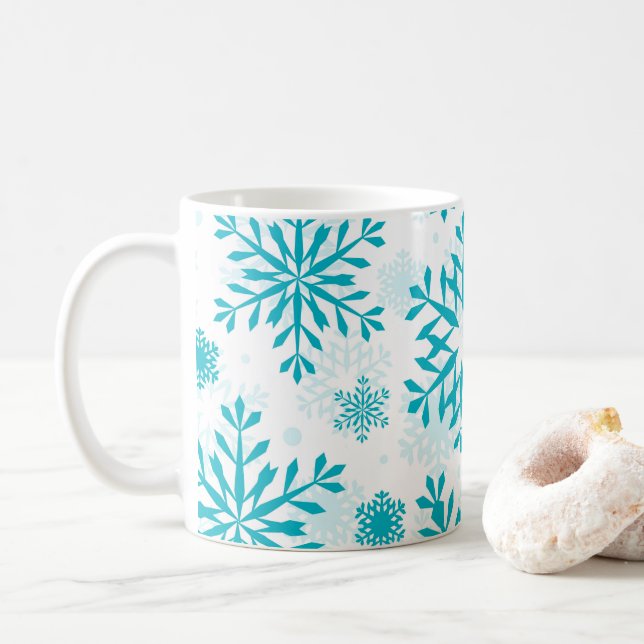 Caneca De Café Padrão de Floco de Neve Azul (Com Donut)