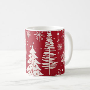 Caneca De Café Padrão de Floco de Neve da Árvore Vermelha Branca 