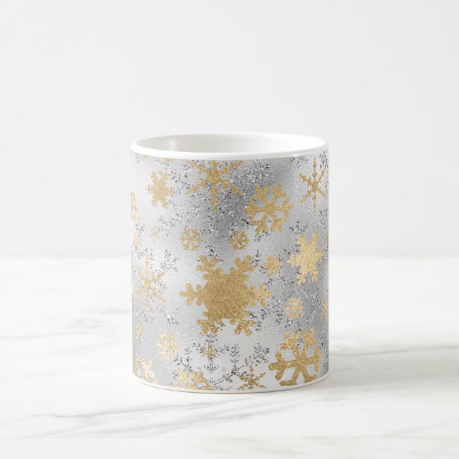 Caneca De Café Padrão de Floco de Neve Dourado de Natal Elegante (Centro)