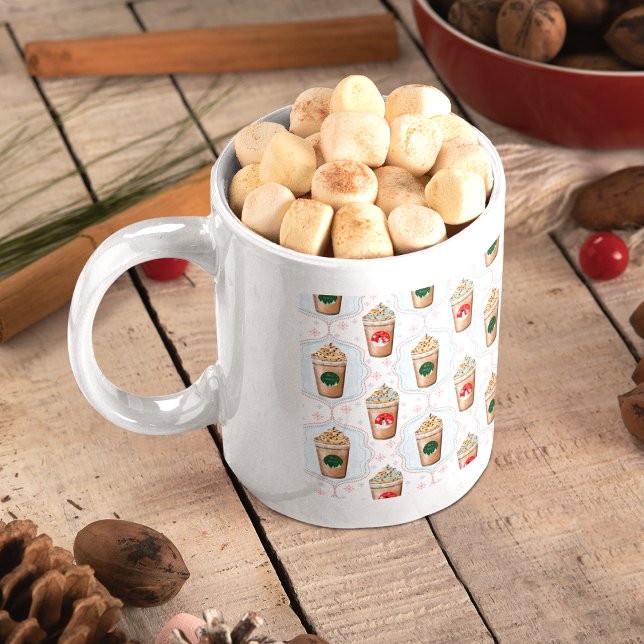 Caneca De Café Padrão de Floco de Neve Ogee de Latte de Natal (Criador carregado)