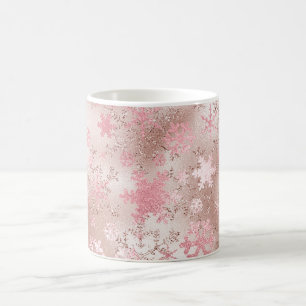 Caneca De Café Padrão de Floco de Neve Rosa de Prata Elegante