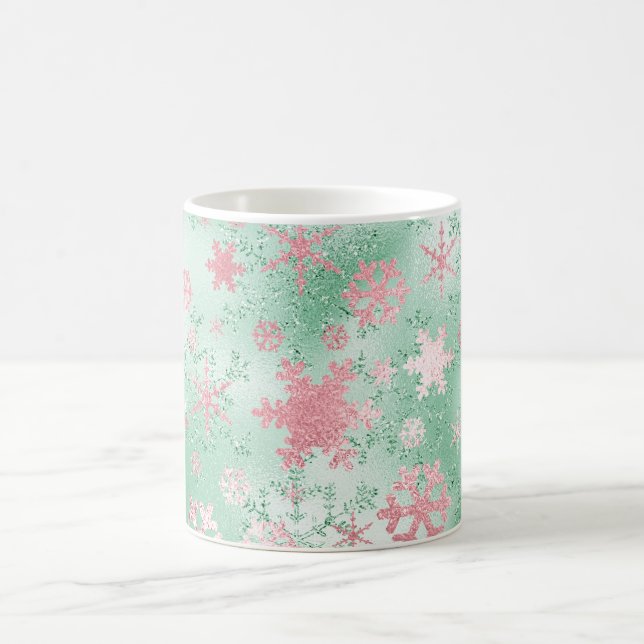 Caneca De Café Padrão de Floco de Neve Verde Moderno Elegante (Centro)