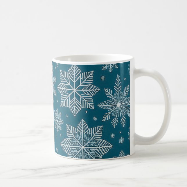 Caneca De Café Padrão de Flocos de Neve de Natal Branco Azul (Direita)
