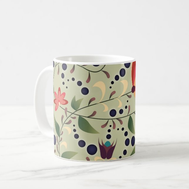 Caneca De Café Padrão de Flor Abstrata Bonito em Verde Sage (Frente Esquerda)