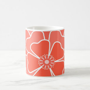 Caneca De Café Padrão de flor abstrata laranja
