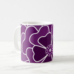 Caneca De Café padrão de flor abstrata roxa escura