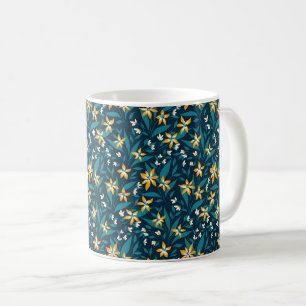 Caneca De Café Padrão de Flor Amarela Elegante em Folhas Verde Es