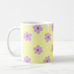 Caneca De Café Padrão de Flor Amarelo Púrpura Y2K do Hippie Retro