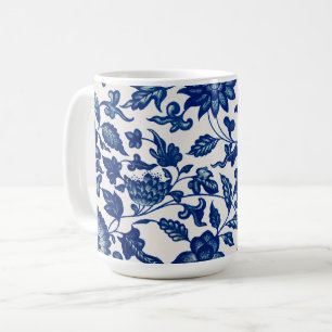 Caneca De Café Padrão de Flor Azul
