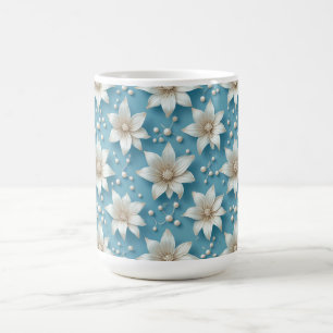 Caneca De Café Padrão de Flor Branca Elegante Com Pérolas