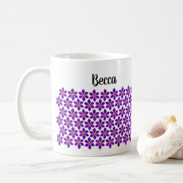 Caneca De Café Padrão de Flor Clematis Roxo Negrito Personalizado