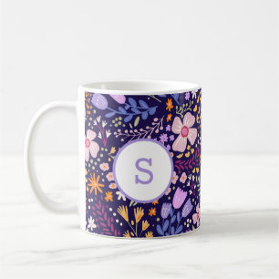 Caneca De Café Padrão de Flor de Aquarela Colorida Primavera Mono