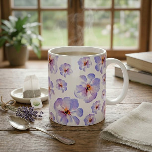 Caneca De Café Padrão de Flor de Aquarela Índigo Elegante