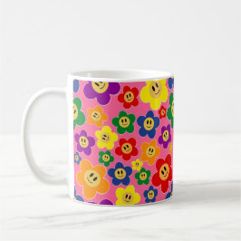 Caneca De Café Padrão de Flor de Arco-Íris LGBT Fofo-Rosa