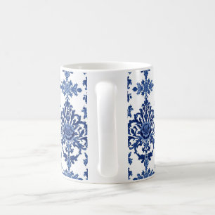 Caneca De Café Padrão de Flor de Damasco Vitoriano Elegante Azul 
