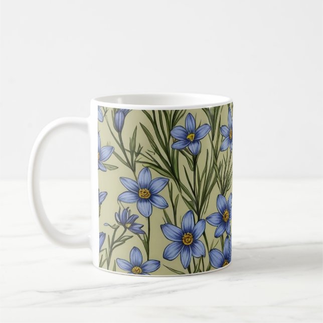 Caneca De Café Padrão de flor de erva azul (Esquerda)