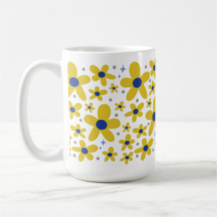 Caneca De Café Padrão de Flor de Margarida Amarela e Azul