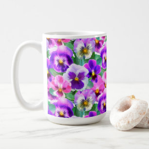 Caneca De Café Padrão de Flor de Pansy Violetas Coloridas