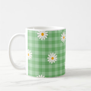 Caneca De Café Padrão de Flor de Verificação Gingham da Xadrez de
