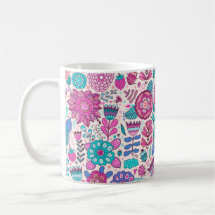 Caneca De Café Padrão de flor de vindima. Textura botânica sem
