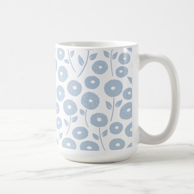 Caneca De Café Padrão de Flor Difusa Azul em Branco (Direita)