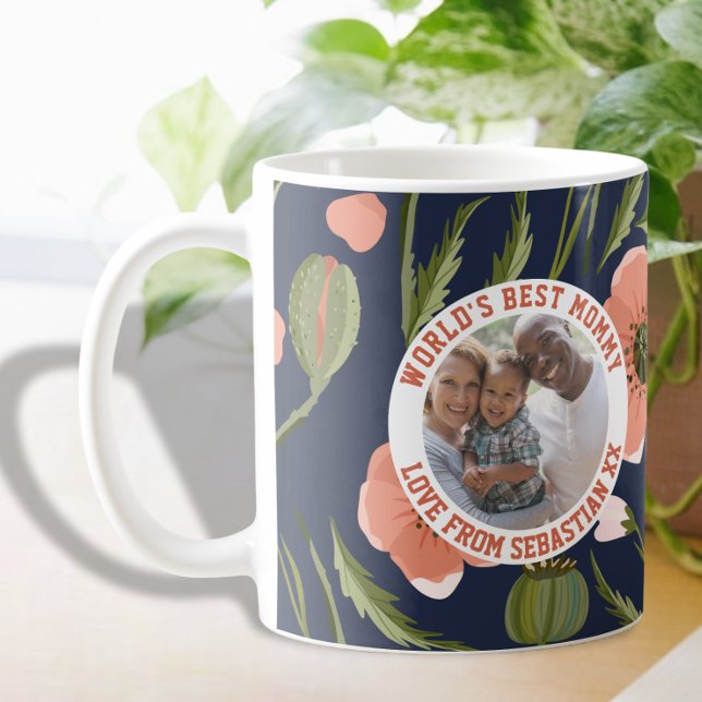 Caneca De Café Padrão de Flor do Modelo de Foto Personalizado da  (Criador carregado)