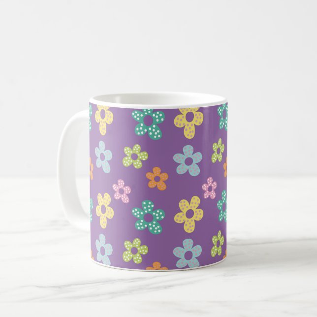 Caneca De Café Padrão de Flor Pontilhada Fofa Roxa (Frente Esquerda)