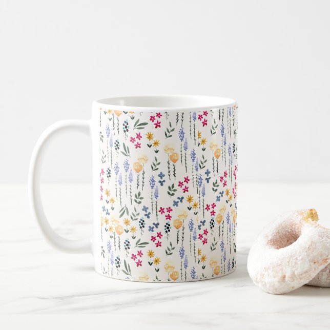 Caneca De Café Padrão de Flor Primavera Clássico Floral (Com Donut)