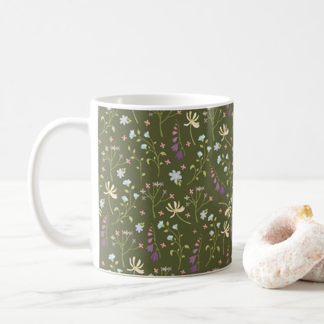 Caneca De Café Padrão de Flor Primavera Floral Clássico (Com Donut)