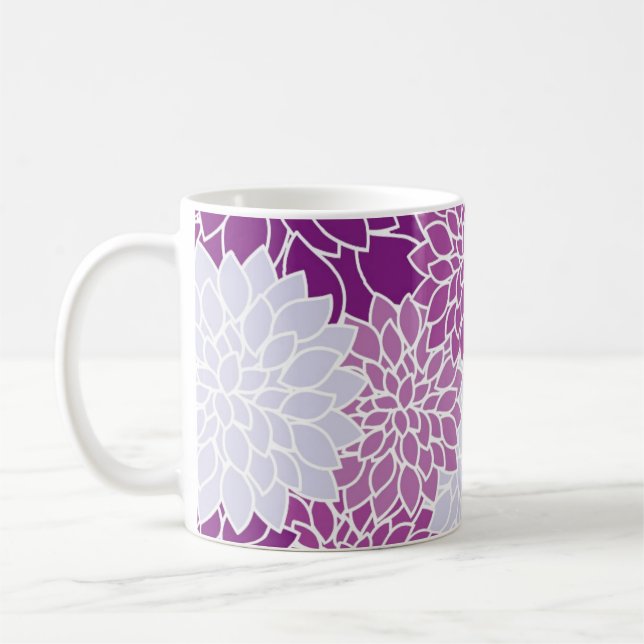Caneca De Café Padrão de Flor Roxo Moderno (Esquerda)