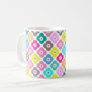 Caneca De Café Padrão de flor rústica multicolorida no branco