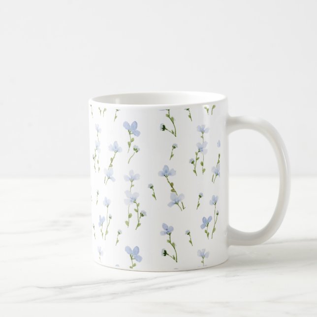 Caneca De Café Padrão de flor selvagem azul-aquarela (Direita)