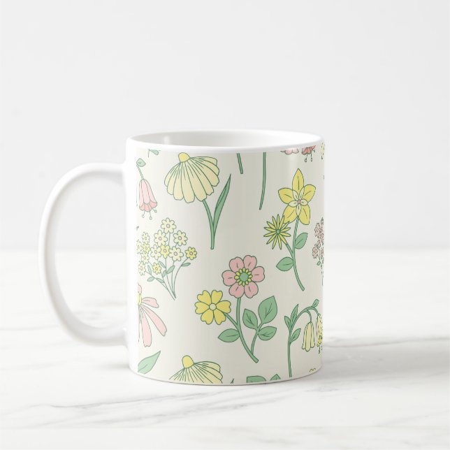 Caneca De Café Padrão de Flor Silvestre Pastel Fofo  (Esquerda)