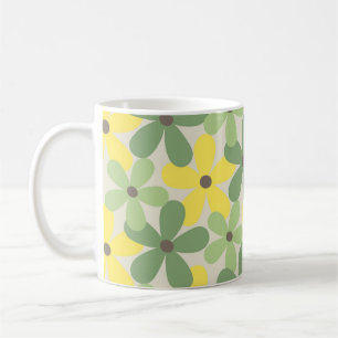 Caneca De Café Padrão de Flor Verde Amarelo Retroativo Y2K 70s