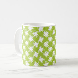 Caneca De Café Padrão de Flor Verde Lima e Branco