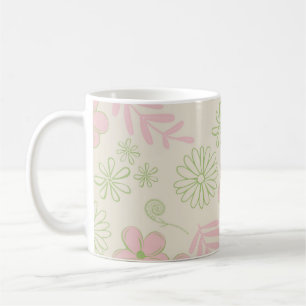 Caneca De Café Padrão de Flor Verde Rosa bege Retroativo Y2K 70s